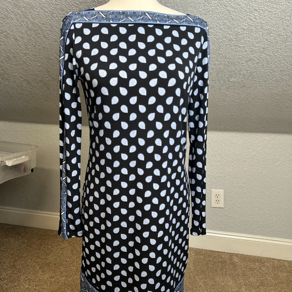 Michael Kors Blue Paisley Shift 3/4 Sleeve Dress Size Small